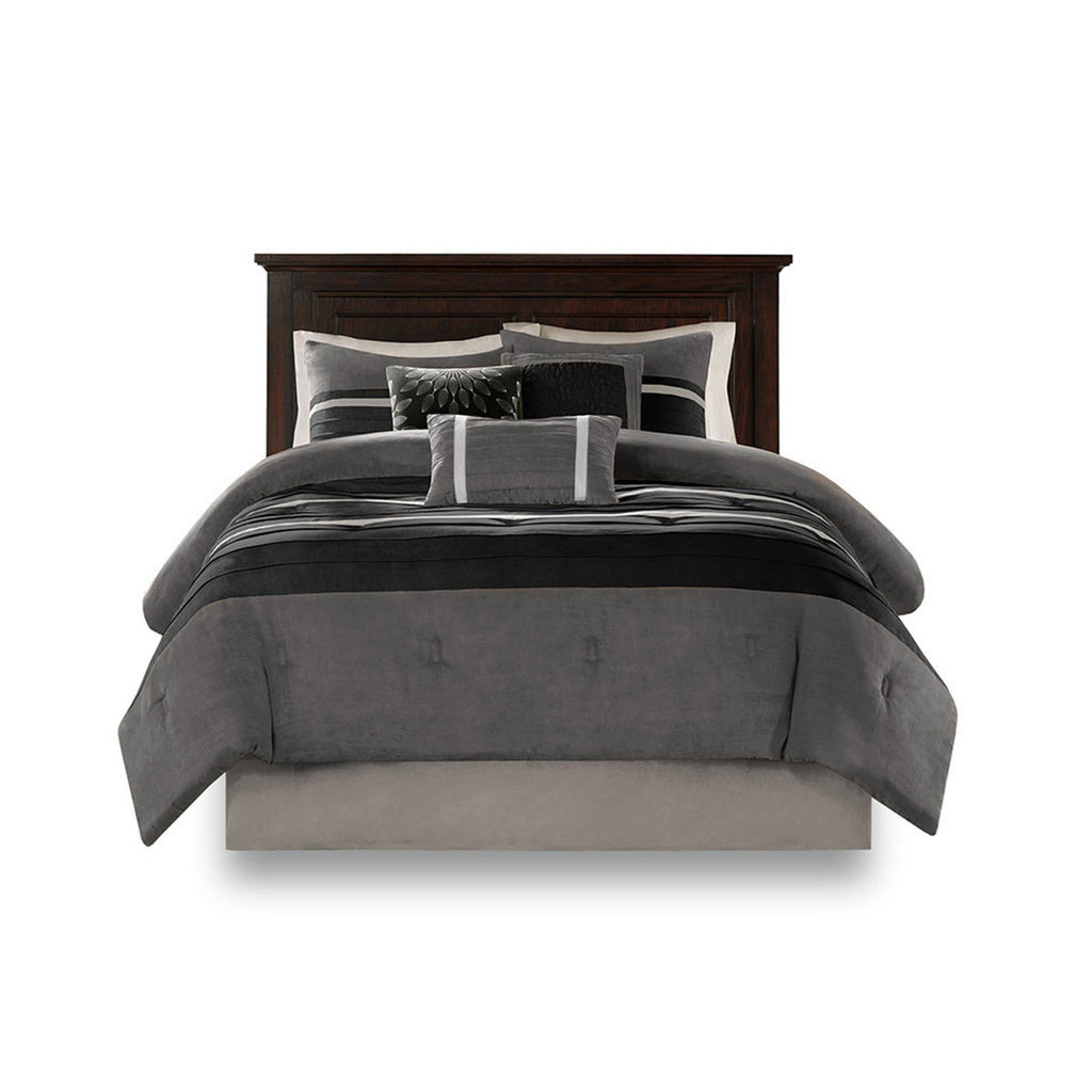 7 Piece Faux Suede Comforter Set - Black - King