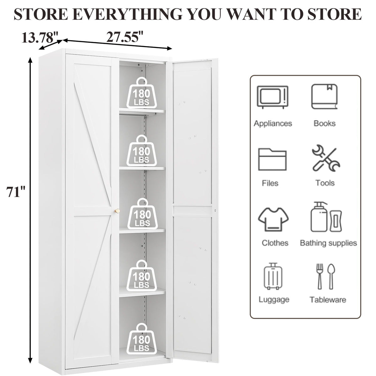Adjustable 2 Door Storage Cabinet With Adjustable Shelves