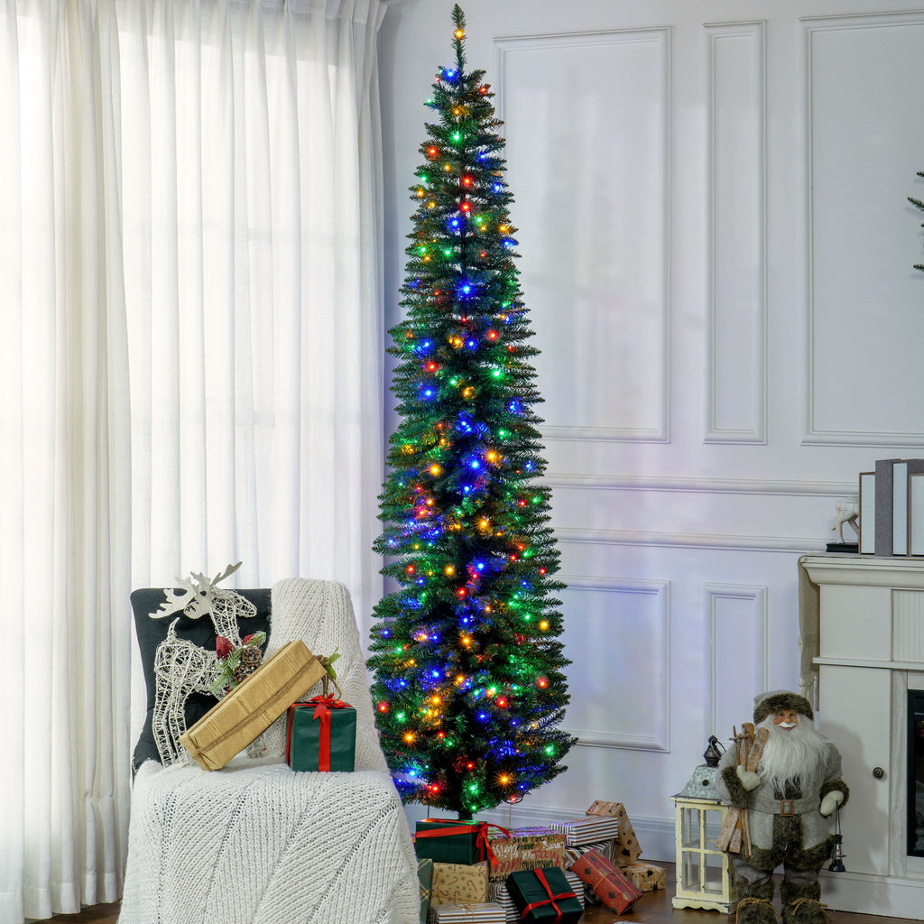 8ft Pencil Prelit Artificial Christmas Tree with 250 Colorful LED Lights