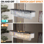 Rectangular Crystal Chandelier with Adjustable Height - Black Iron & Crystal
