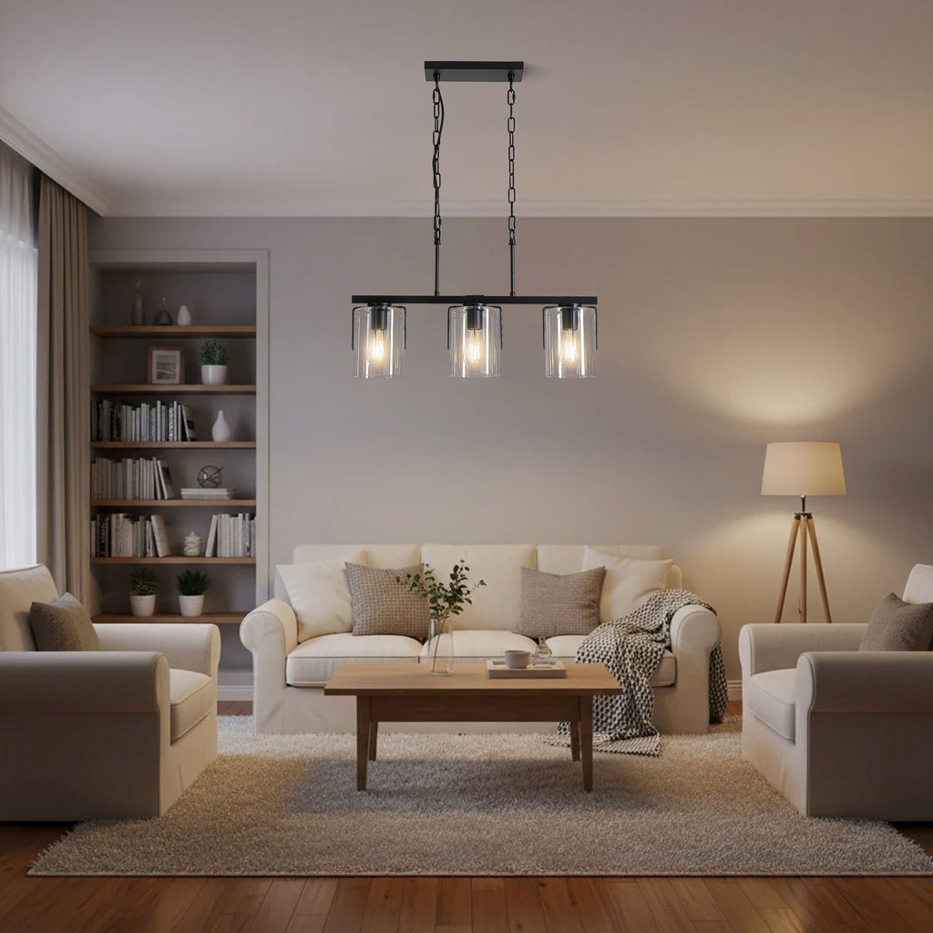 Adjustable Pendant Lighting with Clear Glass Shade - Black or Gold