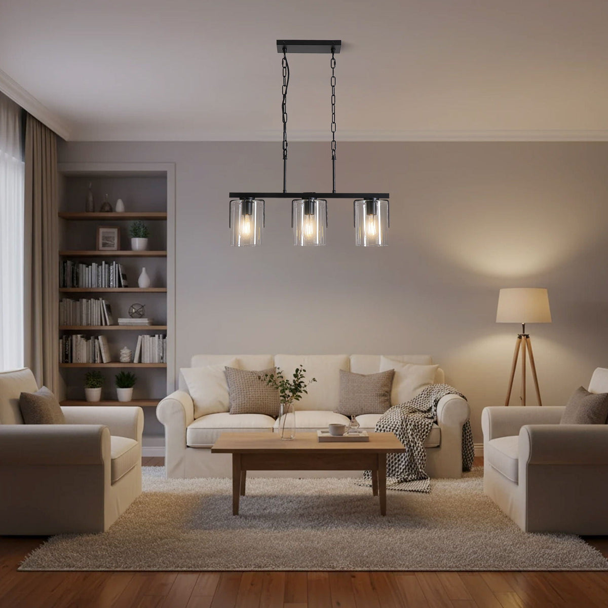Adjustable Pendant Lighting with Clear Glass Shade - Black or Gold