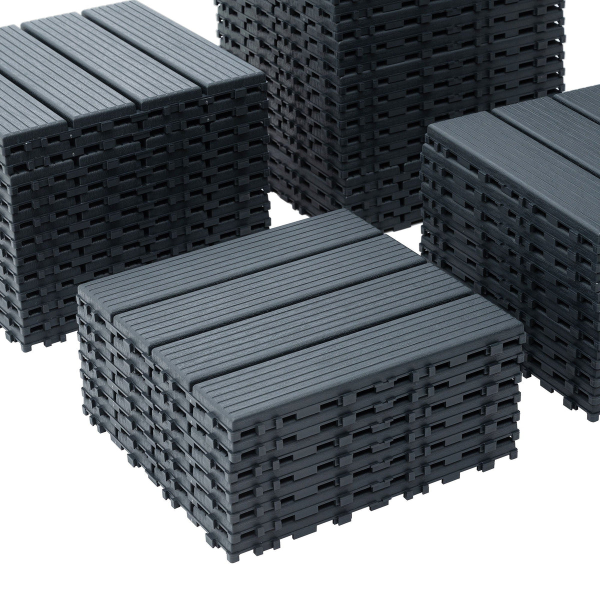 Interlocking Plastic Deck Tiles with Waterproof Construction - Dark Gray or Dark Brown