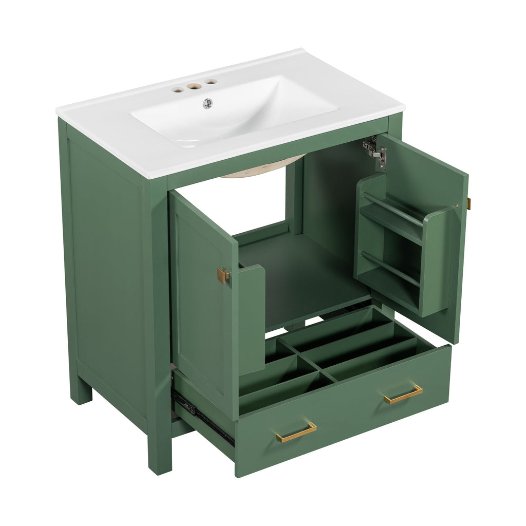 Green Bathroom Vanity with Single Undermount Sink and Storage - Solid Wood