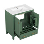 Green Bathroom Vanity with Single Undermount Sink and Storage - Solid Wood