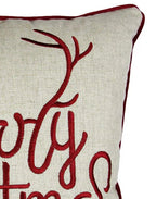 Christmas Throw Pillow with Embroidered Holiday Message - Red and Gold