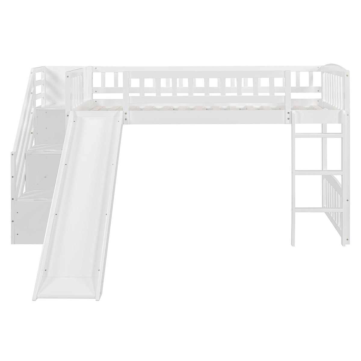 Loft Stairway Bed with Drawers and Convertible Ladder - Twin