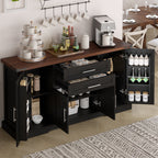 63" Farmhouse Barn Door Storage Cabinet with Drawers - Rustic MDF Sideboard
