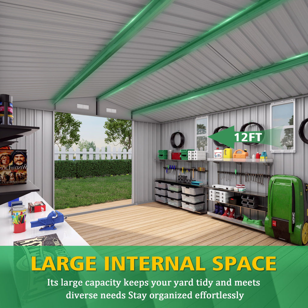 Outdoor Storage Shed with Lockable Doors - Dark Gray