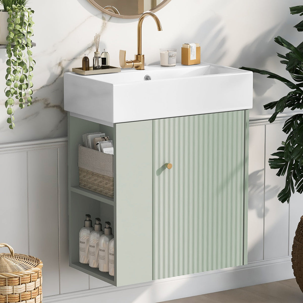 Modern Floating Bathroom Vanity with Ceramic Basin