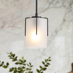 Adjustable Cylindrical Pendant Light with Frosted Glass Shade - Black or Gold
