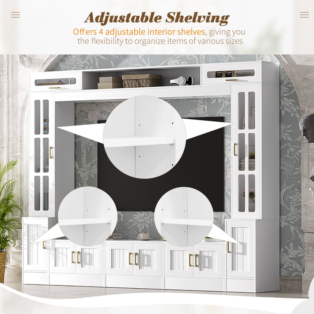 Wall Unit Entertainment Center with Glass Doors - White or Black