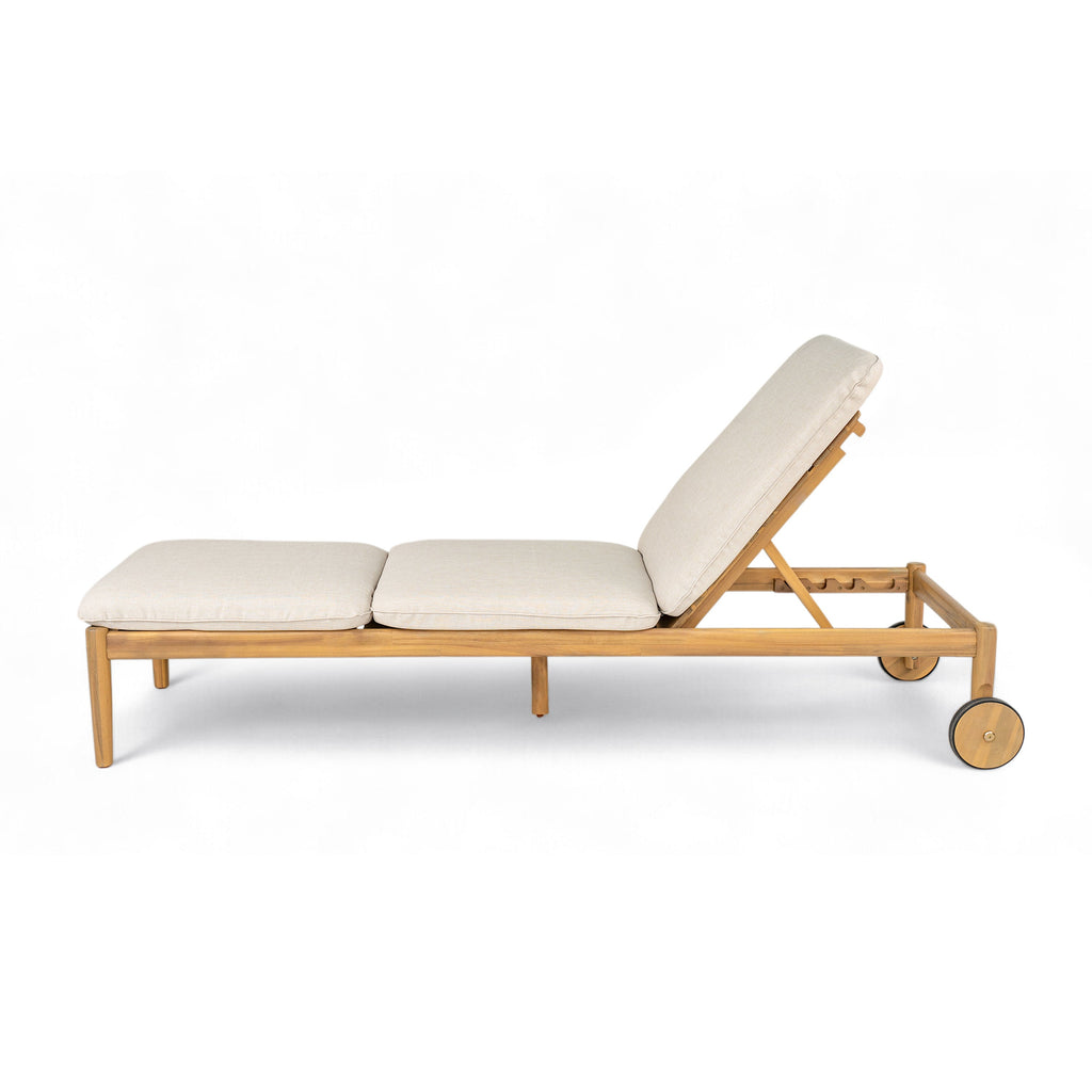 Riviera Outdoor Chaise Lounge with Wheels, Acacia Wood Frame - Natural (Set of 2)