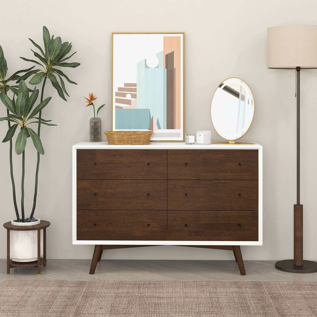 6-Drawer Dresser with Spacious Storage - Dark Brown / White