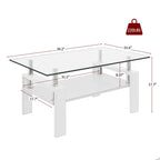 Modern Rectangular Coffee Table with Glass Top and Storage Shelf - White, Gray, Dark Gray, Dark Brown