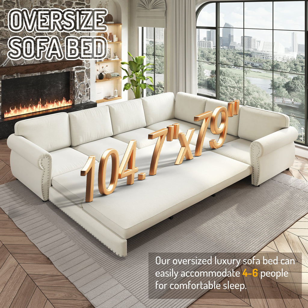 118" L-Shaped Convertible Sofa Bed with Pull-Out Bed - Chenille