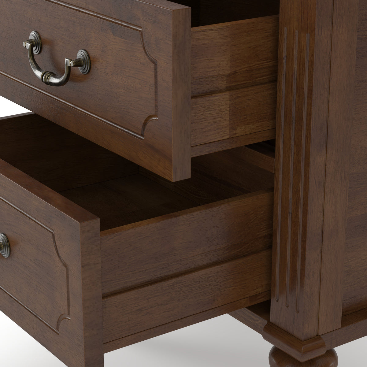 Farmhouse Nightstand with 2 Drawer, Solid Wood Bedside Table - Walnut