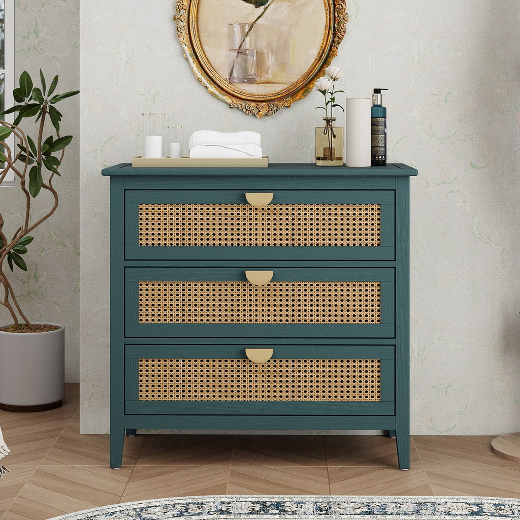 3 Drawer Cabinet, Natural Rattan