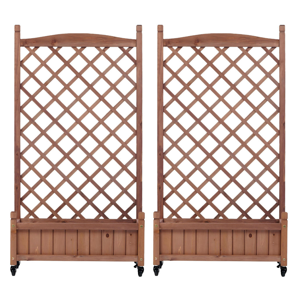 Raised Garden Bed with Trellis 2 Pack – Solid Wood Planter & Plant Stand, Brown