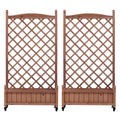 Raised Garden Bed with Trellis 2 Pack – Solid Wood Planter & Plant Stand, Brown