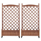 Raised Garden Bed with Trellis 2 Pack – Solid Wood Planter & Plant Stand, Brown