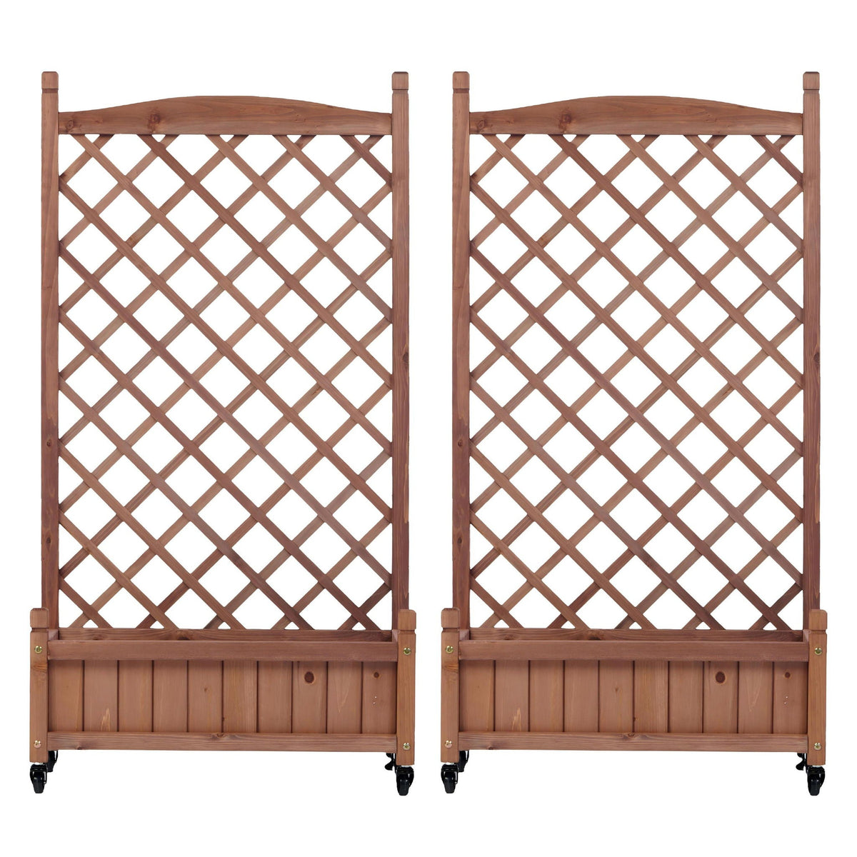 Raised Garden Bed with Trellis 2 Pack – Solid Wood Planter & Plant Stand, Brown