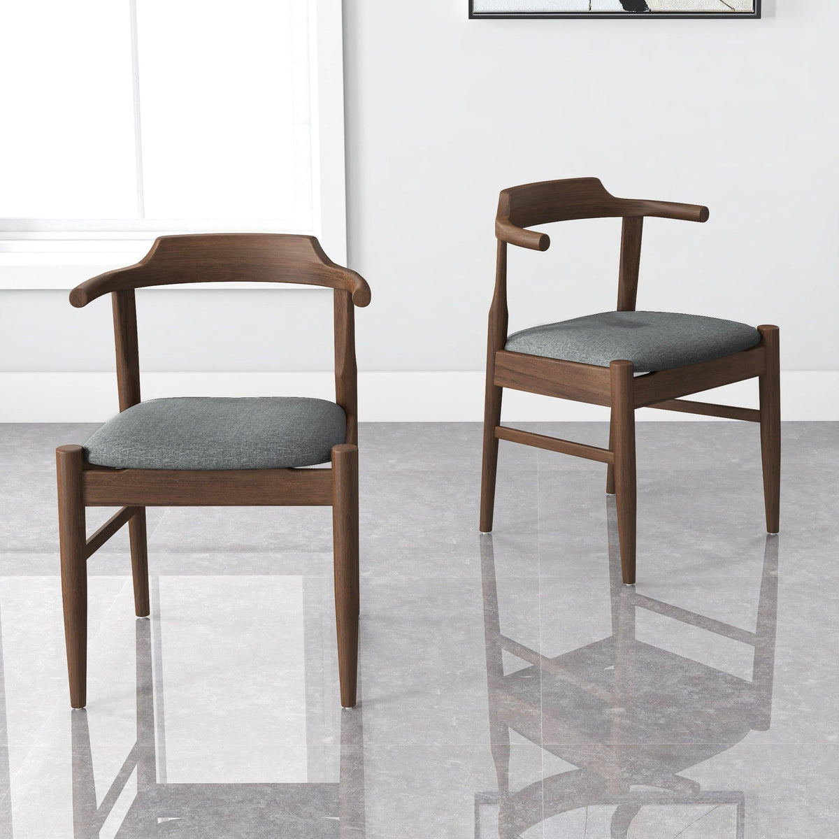 Mid-Century Modern Dining Chair Set of 2 with Solid Wood Frame - Dark Gray or Black