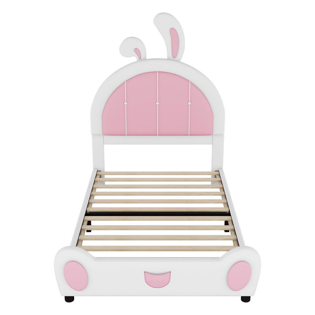 Upholstered Platform Bed with Rabbit Shaped Headboard - Twin, White