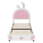Upholstered Platform Bed with Rabbit Shaped Headboard - Twin, White