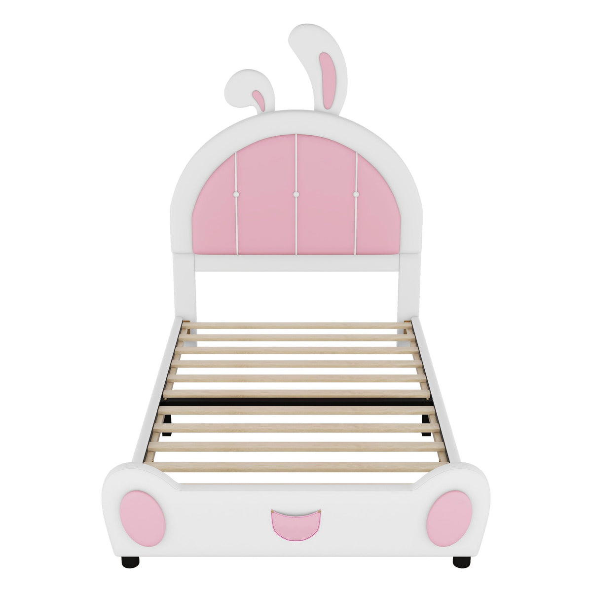 Upholstered Platform Bed with Rabbit Shaped Headboard - Twin, White