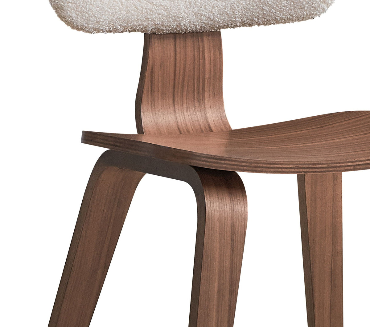 Boucle Walnut Side Chair Set with White Upholstery - Set of 2