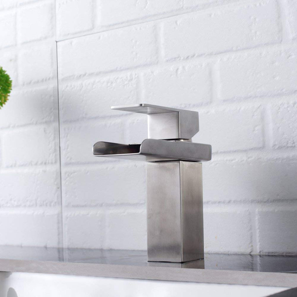 Single Handle Bathroom Faucet with Waterfall Design - Brushed Nickel