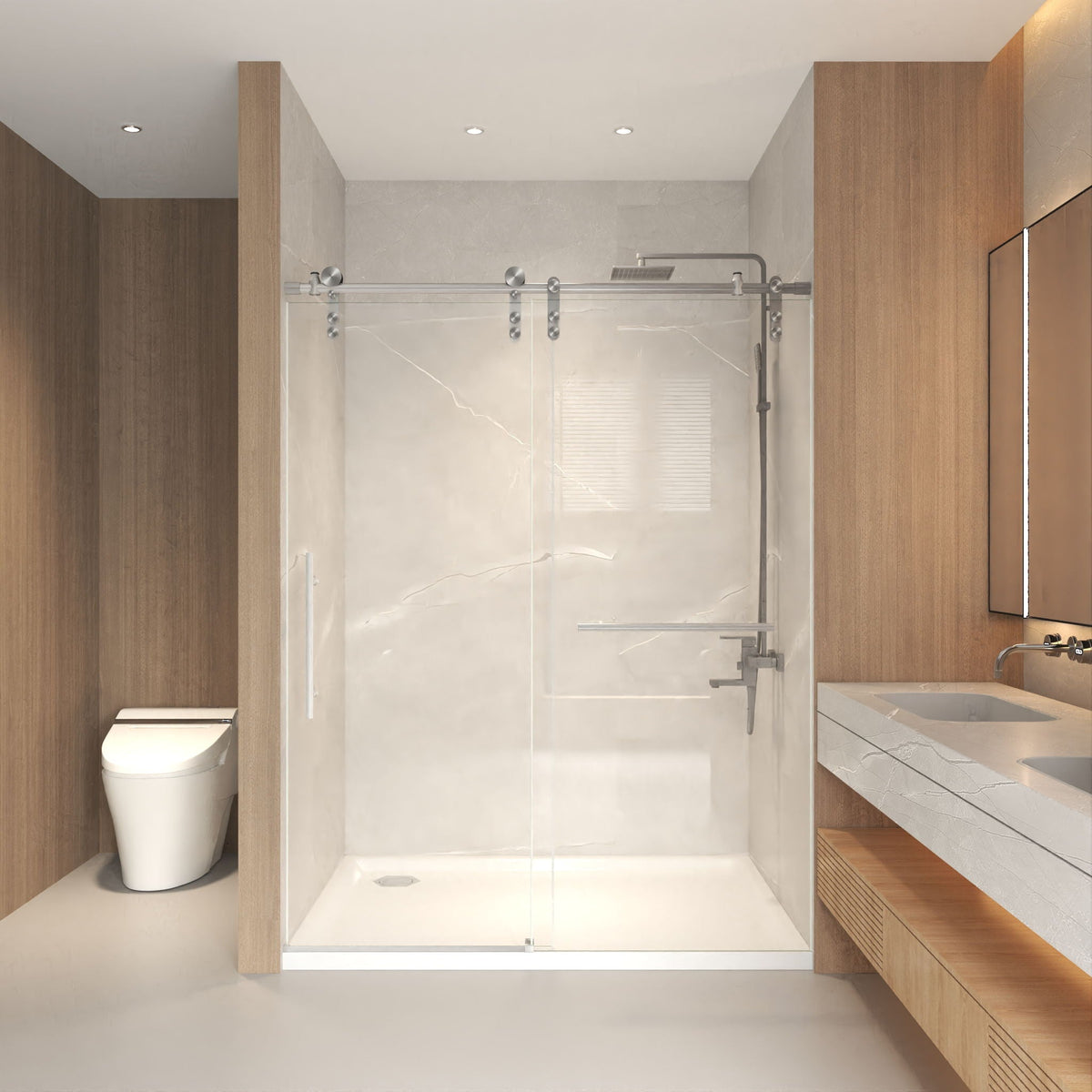Frameless Sliding Bathtub Door with Tempered Glass - Black or Gray