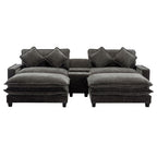 Modern Sectional Sofa with Removable Ottomans, USB Ports - Dark Gray or Light Blue