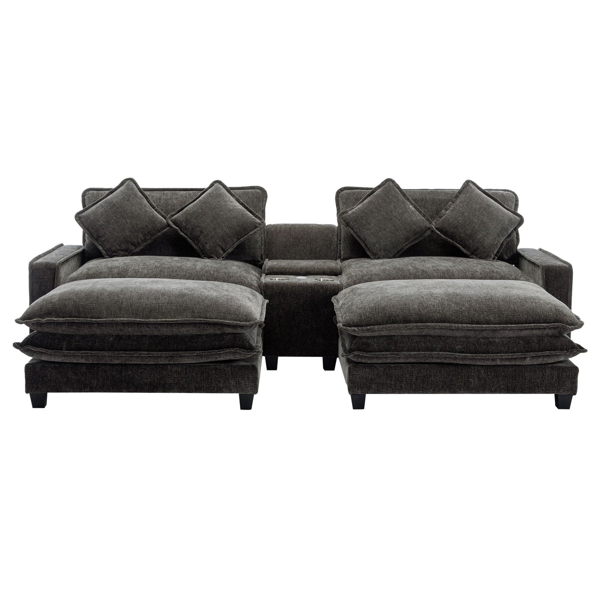 Modern Sectional Sofa with Removable Ottomans, USB Ports - Dark Gray or Light Blue
