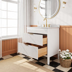 Fully Assembled 36'' Bathroom Vanity with Carrara Stone Top - White