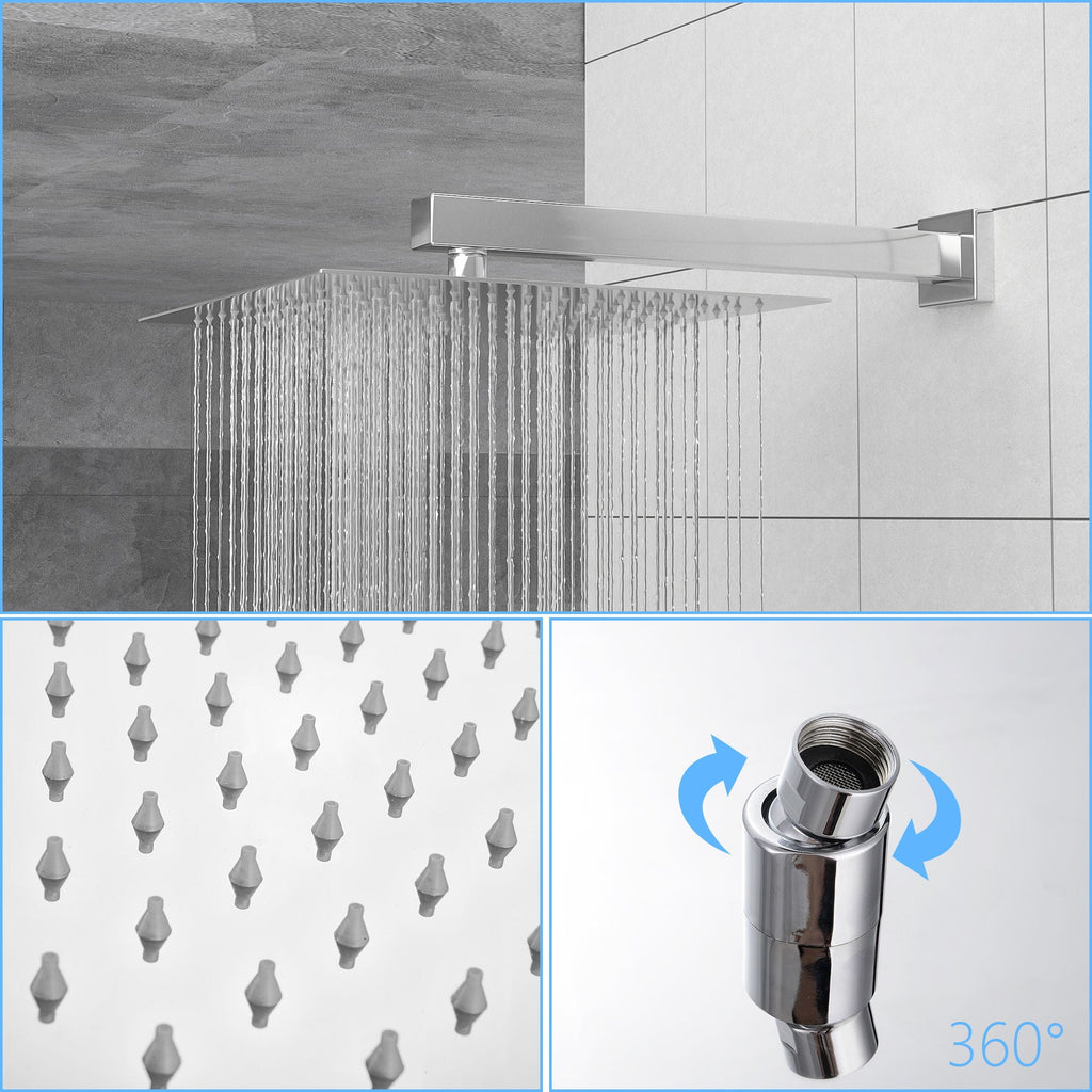 Dual Shower Head System with Rough-In Valve - Black or Pearl Silver