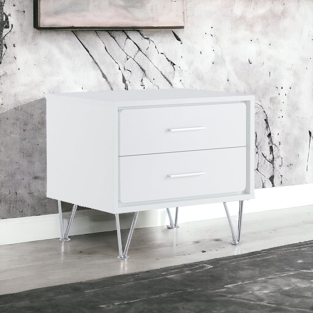 White Accent Table with Storage Drawers and Chrome Legs