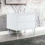 White Accent Table with Storage Drawers and Chrome Legs