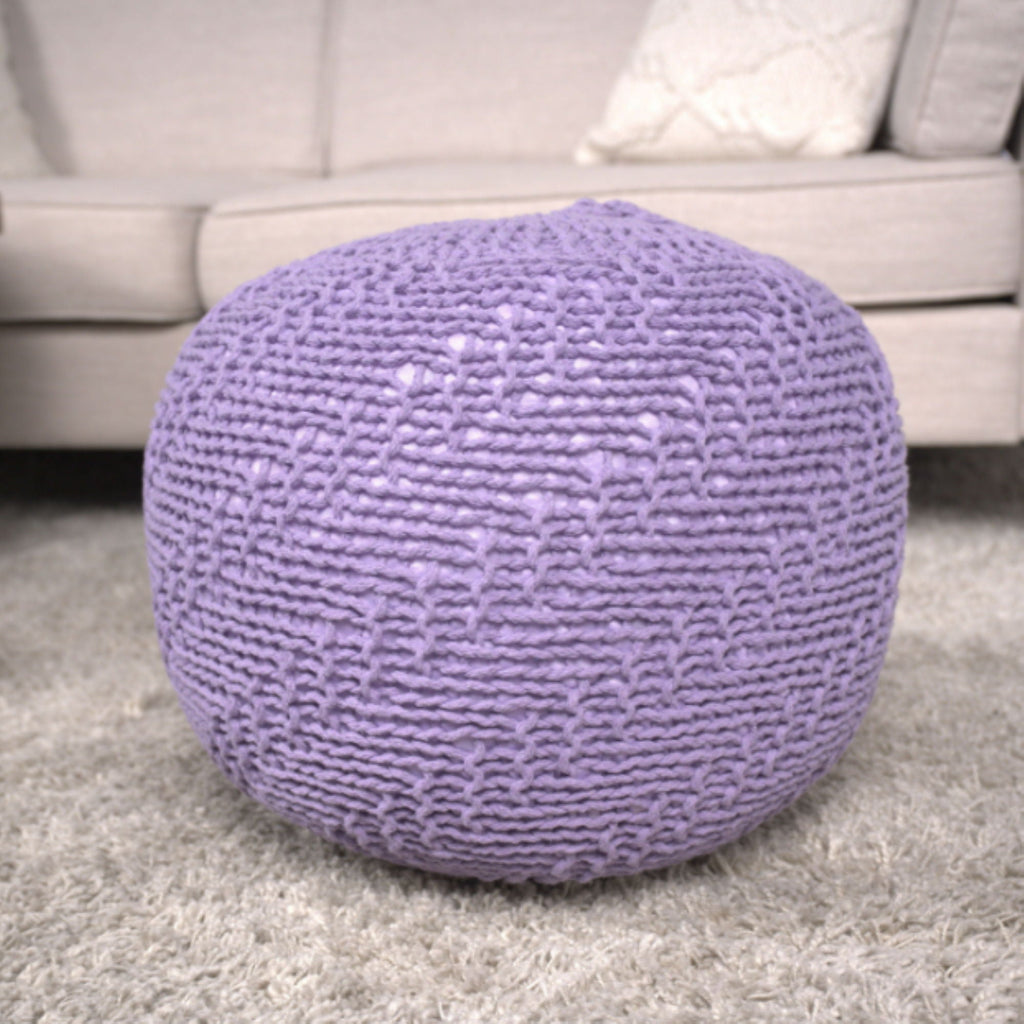 Knitted Round Pouf Ottoman with Polystyrene Bead Filling - Purple or Yellow