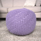 Knitted Round Pouf Ottoman with Polystyrene Bead Filling - Purple or Yellow