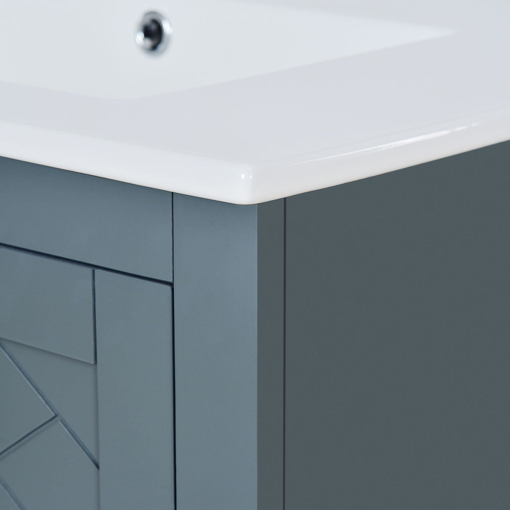 Ceramic Sink Vanity Combo with 3 Drawers and Soft Closing Doors - 30"
