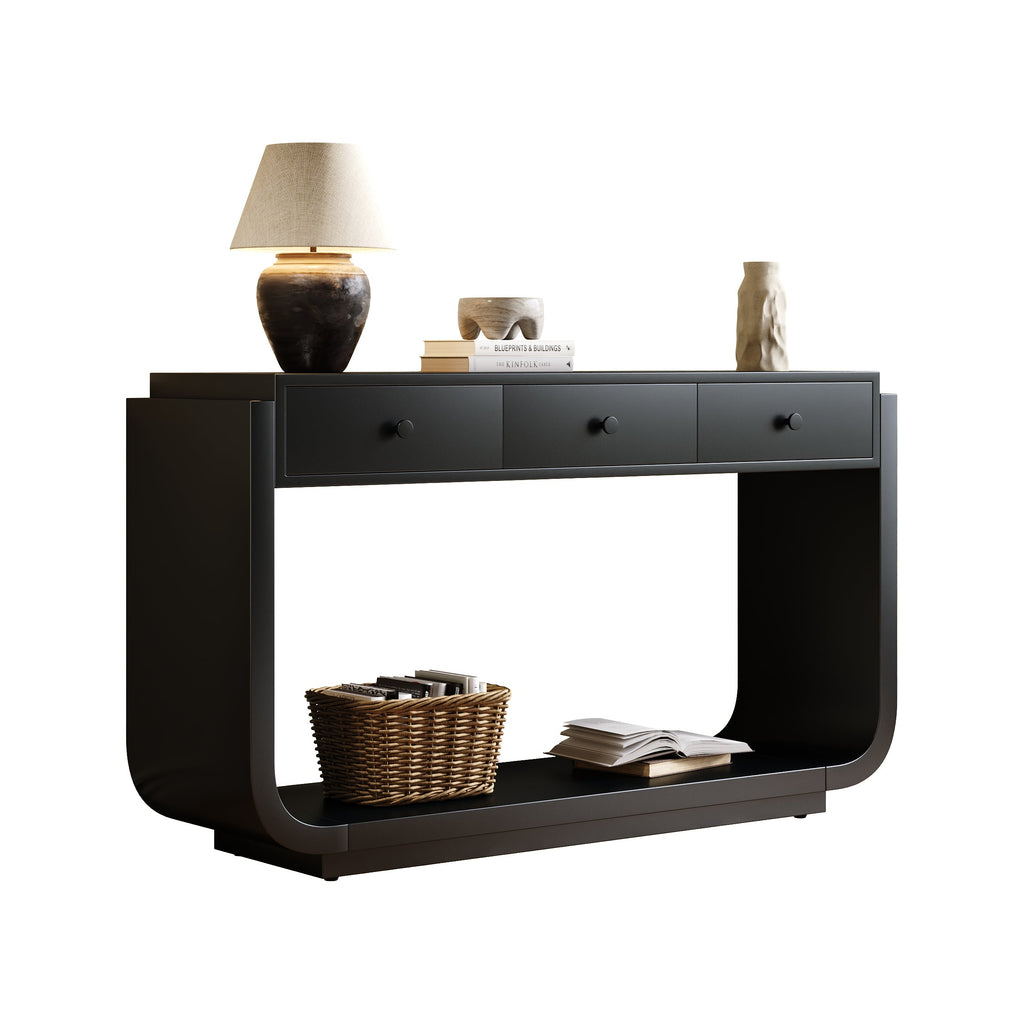 Classic-Style Console Table with Storage and Display Shelf - Black
