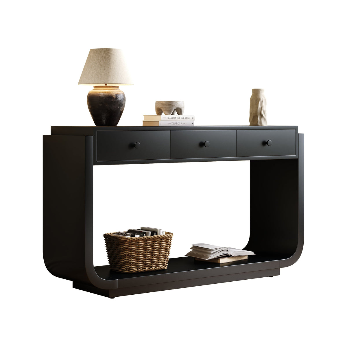 Classic-Style Console Table with Storage and Display Shelf - Black