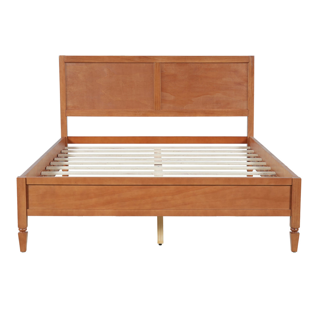 Queen Size Wood Platform Bed Frame with Classic Panel Headboard - Brown or Natural