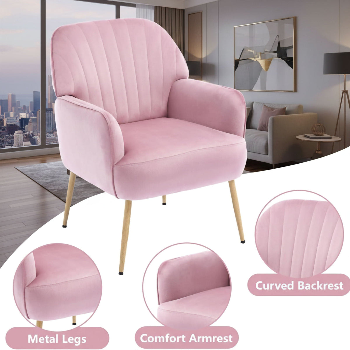 Upholstered Accent Armchair with Shell-Shaped Design - Multiple Colors
