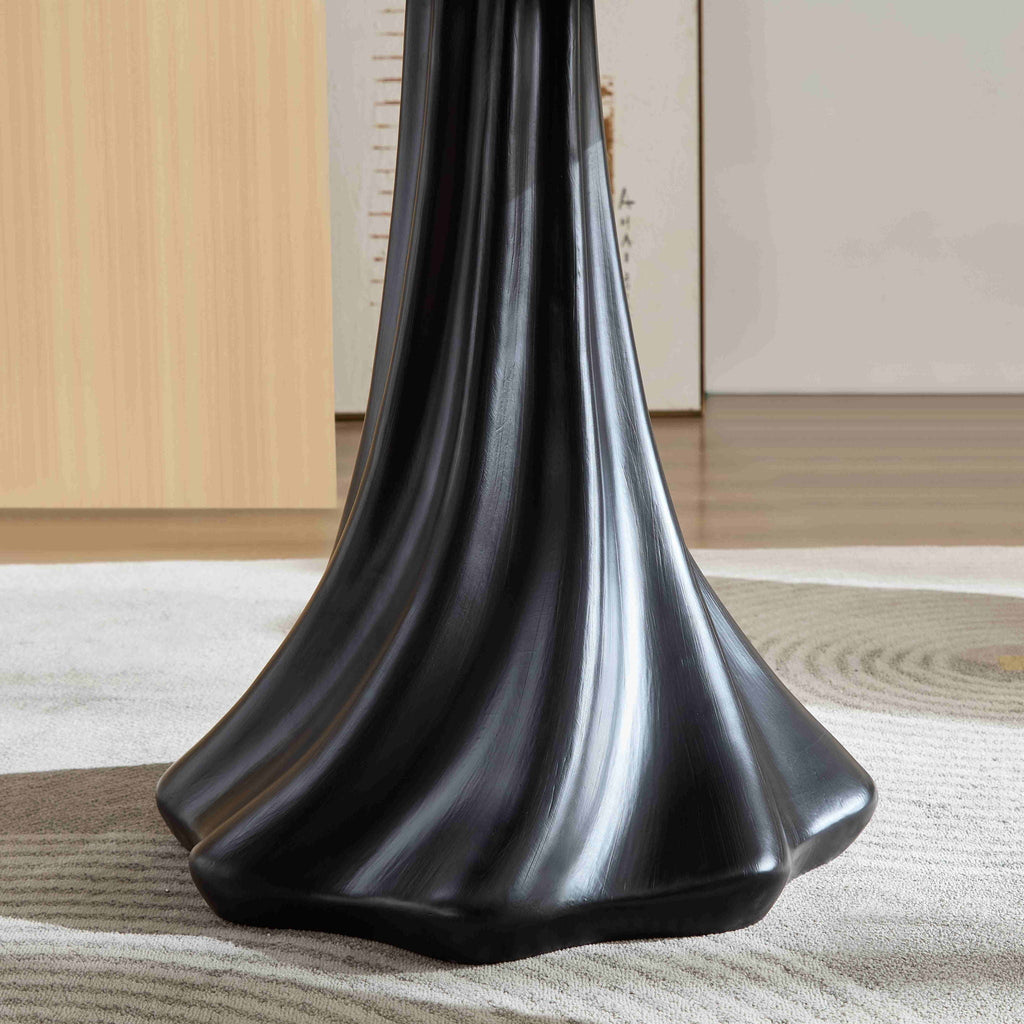 Sculptural Round Dining Table with Petal Shape and Root Texture Base - Black