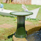 17" Ceramic Bird Bath with Swirl Pattern Pedestal - Grass Green