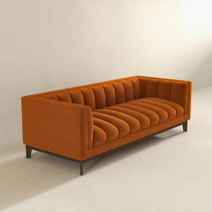 Mid Century Modern Sofa with Pet-Friendly Upholstery - White, Green, Orange
