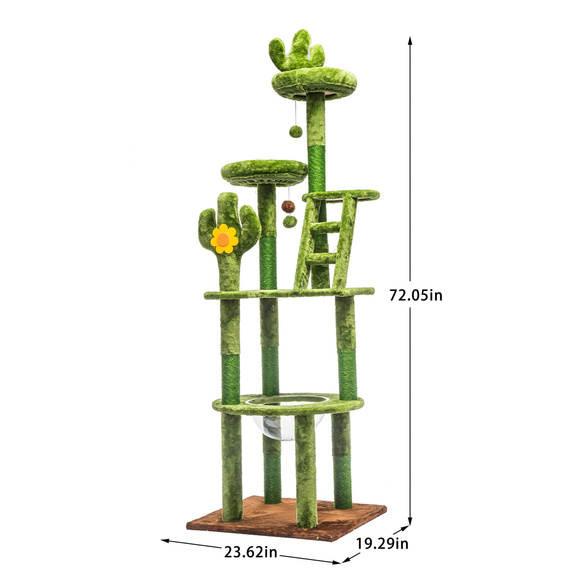72in Cactus Cat Tree Tower with Transparent Capsule - Green